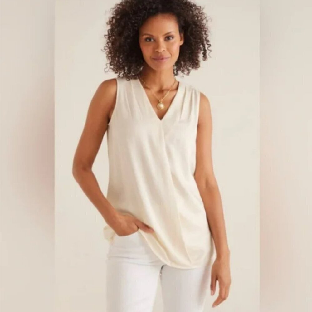 Soft Surroundings Caranday Sleeveless V-neck Top in Ivory Size Large